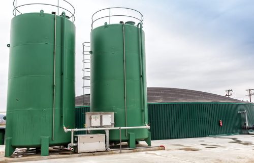 Kolchiko Greece - January 30 2017: Electricity from biogas power station using animal waste as raw material in Kolchiko in north Greece